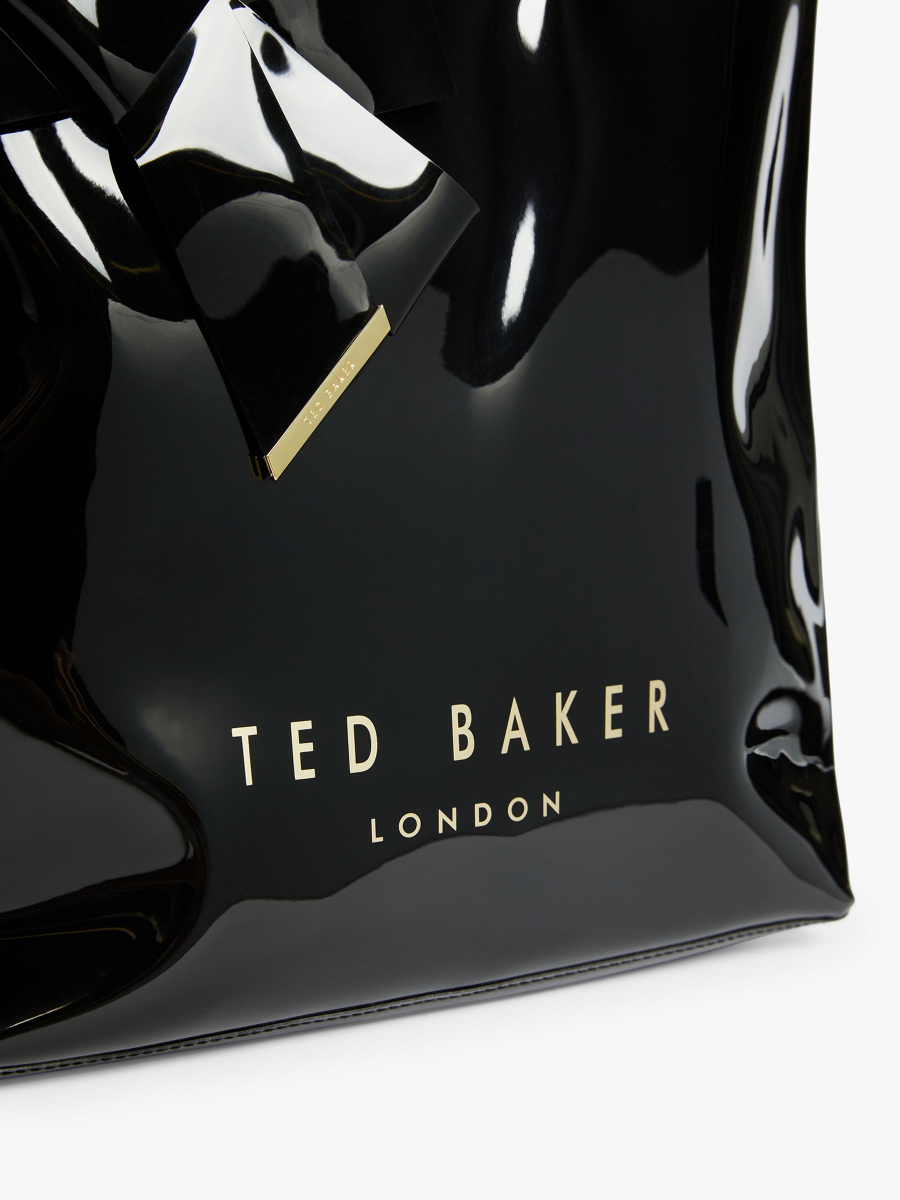 TED BAKER London Black Icon Bag Blk Bow Tote Shopper 10x9 Gold Accents