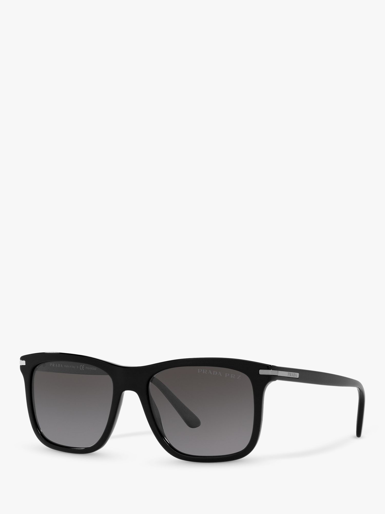 Prada PR 18WS Men's Rectangular Polarised Sunglasses, Black/Grey Gradient  at John Lewis & Partners