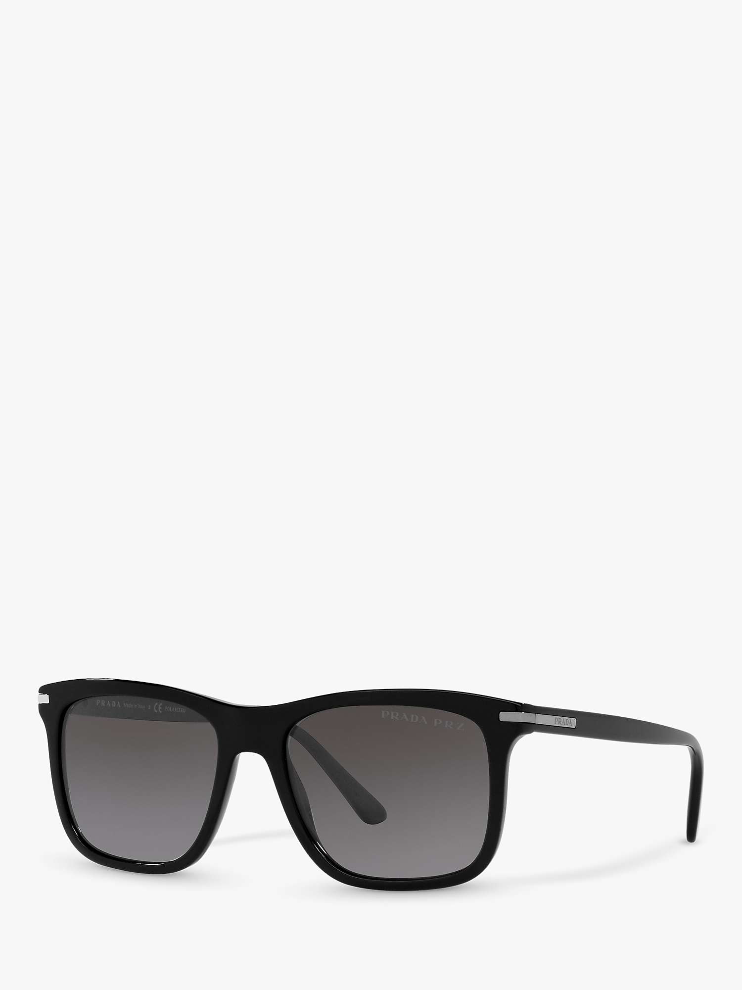 Buy Prada PR 18WS Men's Rectangular Polarised Sunglasses, Black/Grey Gradient Online at johnlewis.com