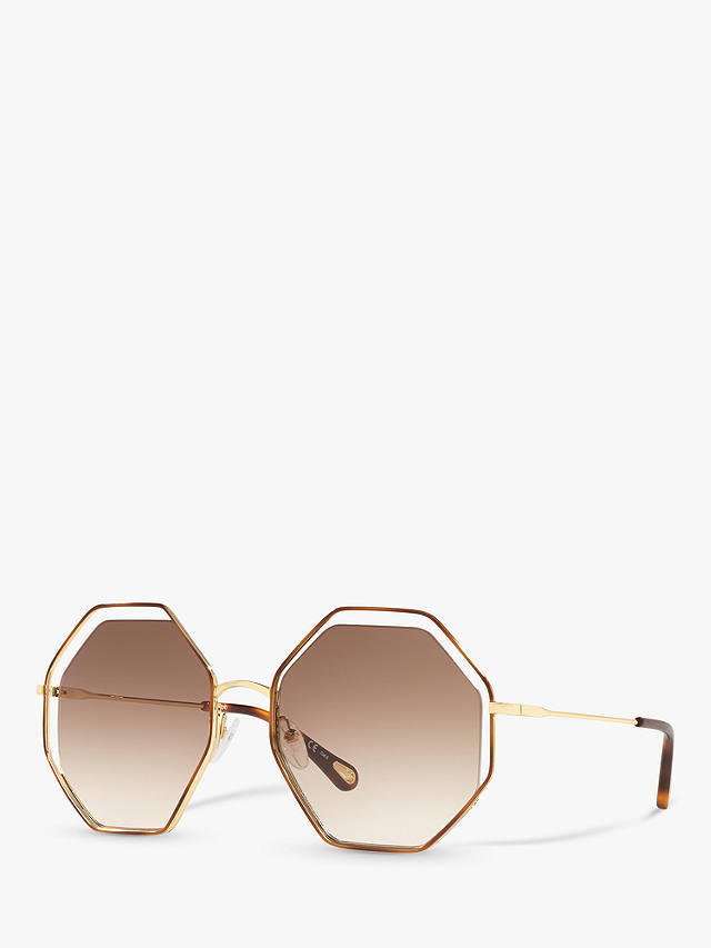 Chloé CH0046S Women's Octagonal Sunglasses, Gold/Brown Gradient