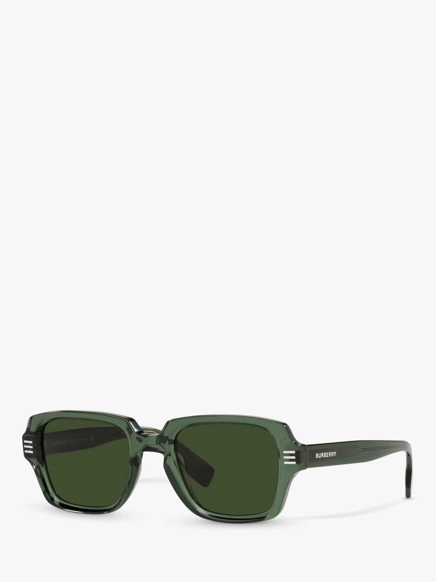 Burberry BE4349 Men's Rectangular Sunglasses, Green at John Lewis & Partners