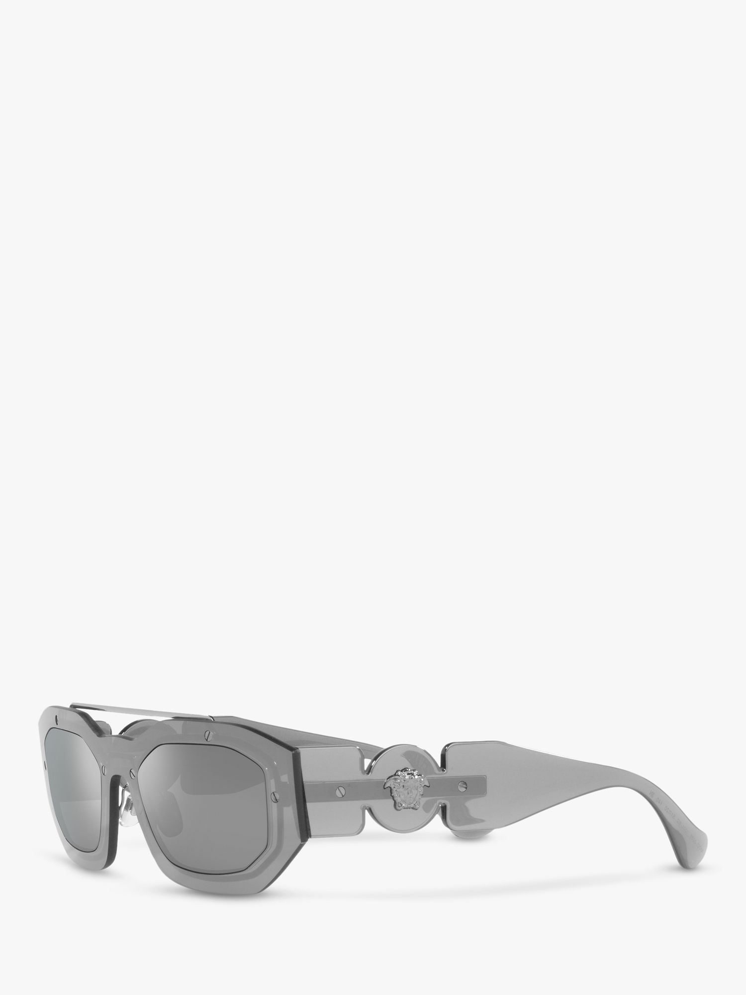 Versace VE2235 Men's Irregular Sunglasses, Transparent Grey/Mirror Silver