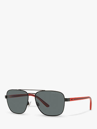 Polo Ralph Lauren PH3138 Men's Polarised Pilot Sunglasses, Black/Grey