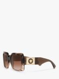 Versace VE4405 Women's Chunky Rectangular Sunglasses, Transparenet Brown/Brown Gradient