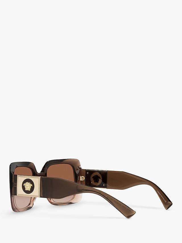 Versace VE4405 Women's Chunky Rectangular Sunglasses, Transparenet Brown/Brown Gradient