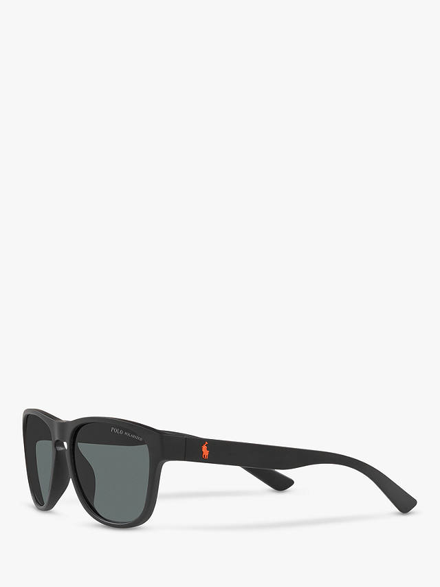 Polo Ralph Lauren PH4180U Unisex Polarised Pillow Sunglasses, Matte Black/Grey