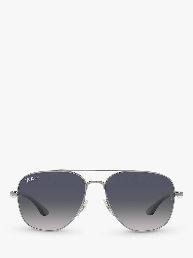 Ray-Ban RB3683 Unisex Polarised Square Sunglasses, Gunmetal/Blue Gradient