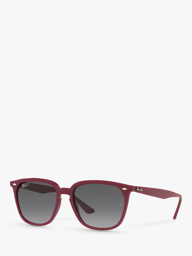 Ray-Ban RB4362 Unisex Polarised Square Sunglasses, Amaranth/Grey Gradient