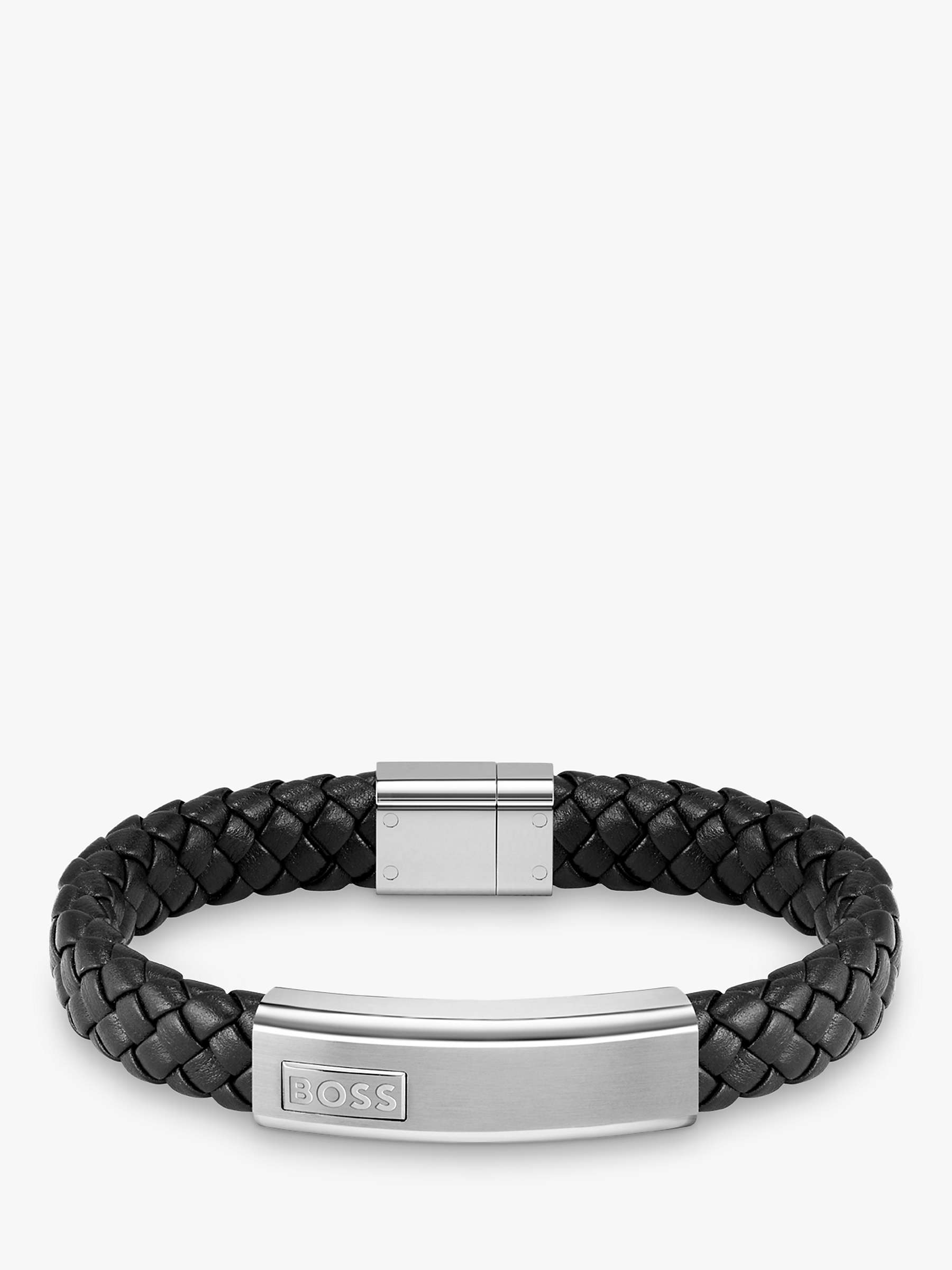 Buy BOSS Men's Woven Leather Logo Bracelet Online at johnlewis.com