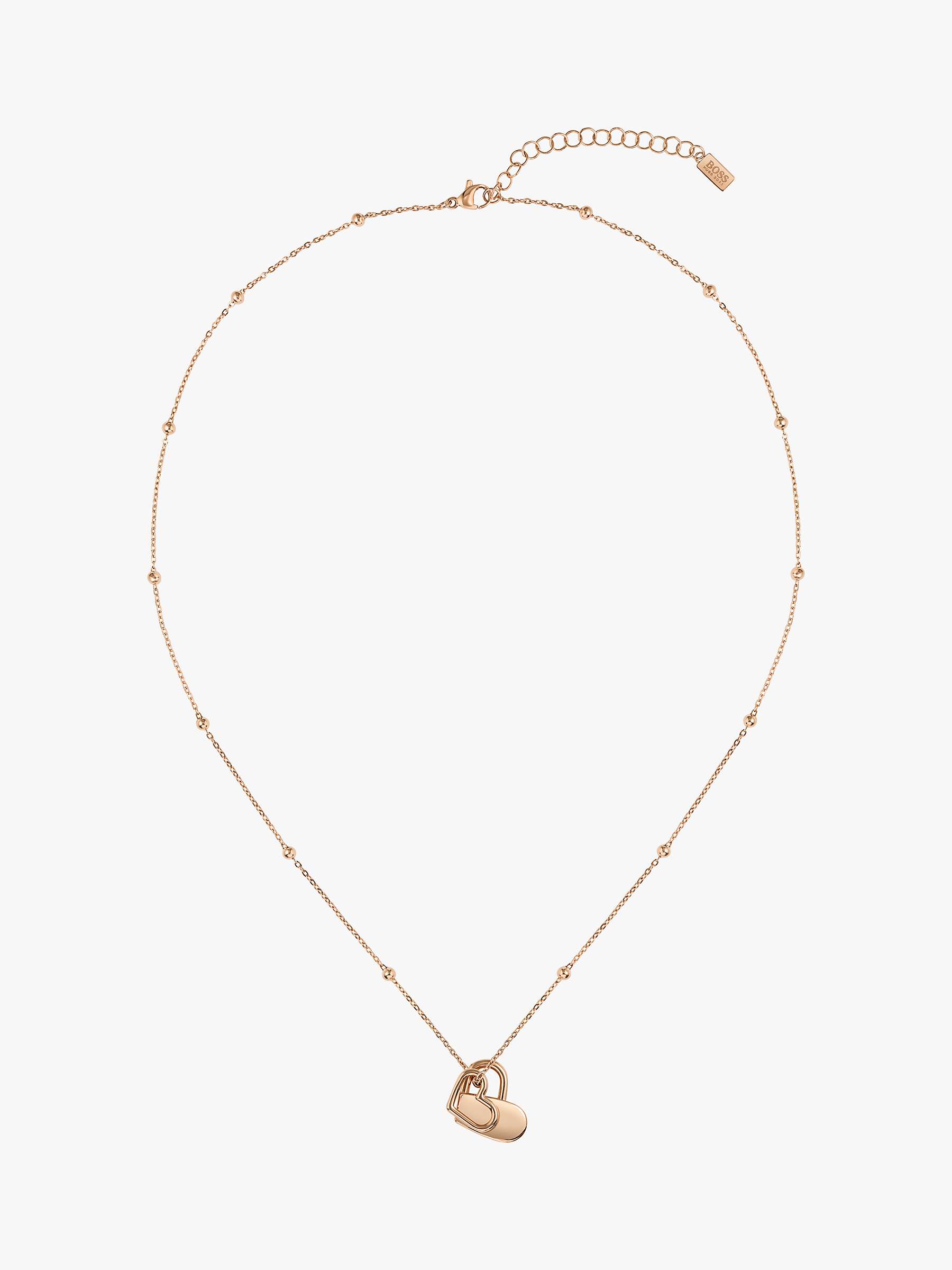Buy BOSS Women's Soulmate Collection Double Heart Pendant Necklace, Rose Gold Online at johnlewis.com