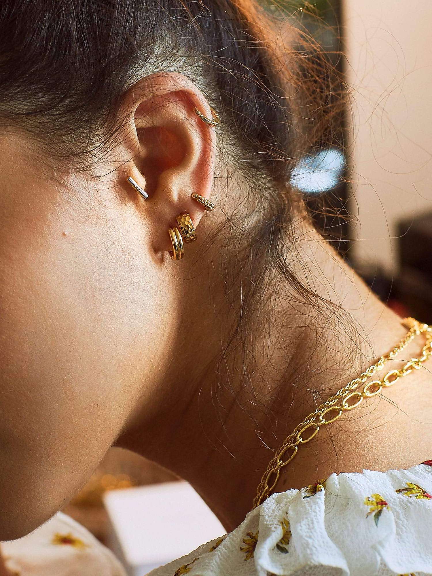 Buy Daisy London Aurora Textured Hoop Earrings, Gold Online at johnlewis.com