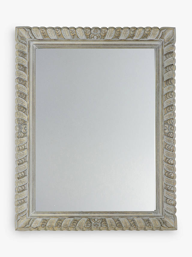 Surat Rectangular Carved Mango Wood Frame Leaner/ Wall Mirror, 98 x 78cm, Grey