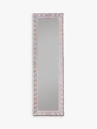 Surat Rectangular Carved Mango Wood Frame Wall Mirror, 177 x 53cm, Grey