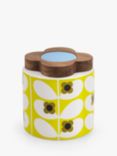 Orla Kiely Flower Print Ceramic Storage Jar & Wood Lid, 750ml, Yellow