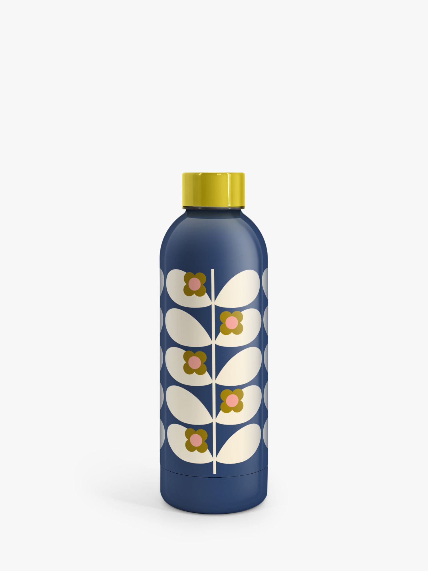 Orla Kiely Wild Rose Insulated Stainless Steel Drinks Bottle, 500ml, Blue/Yellow