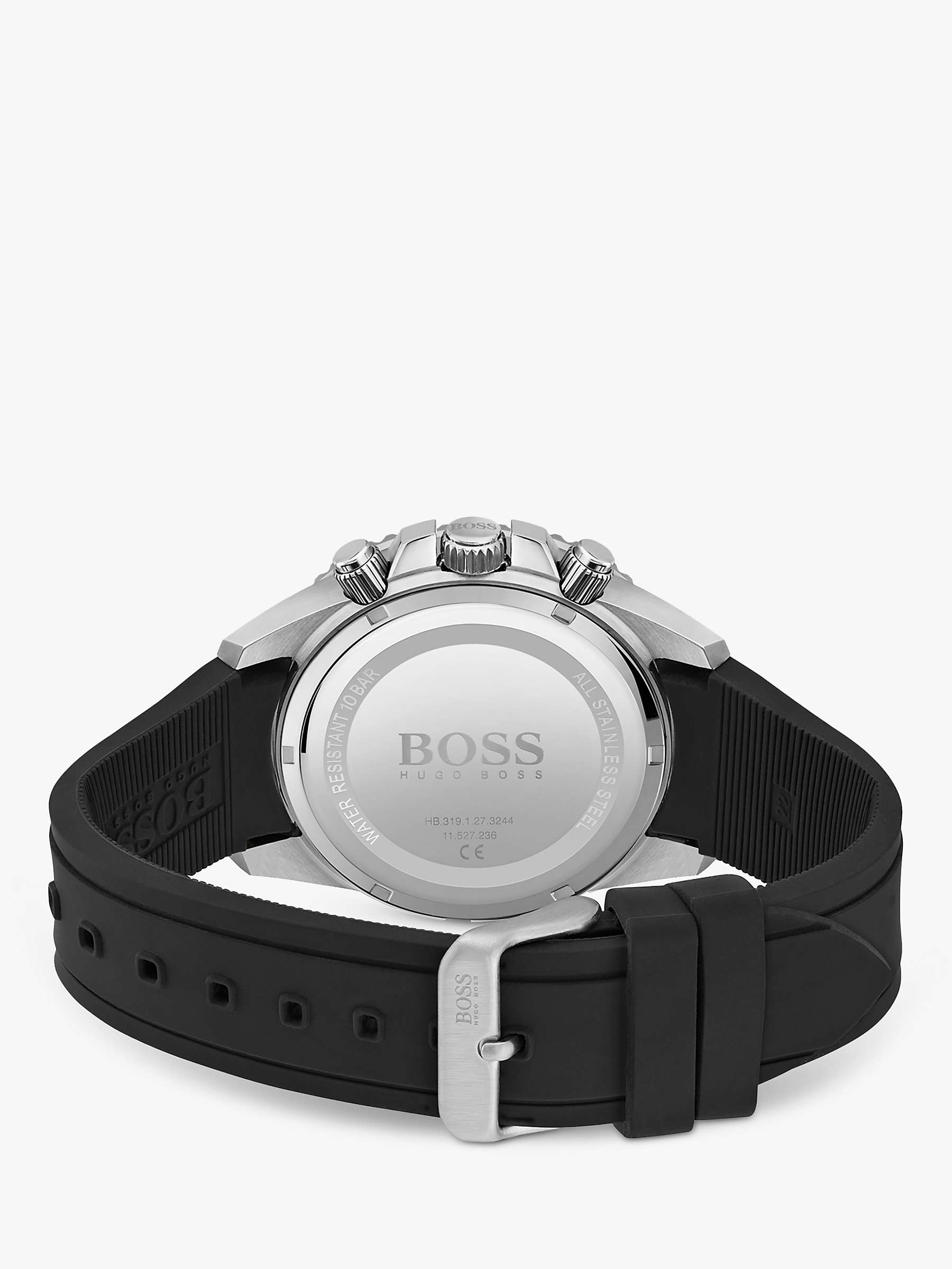 Buy BOSS Men's Admiral Chronograph Date Rubber Strap Watch, Black/Silver 1513912 Online at johnlewis.com