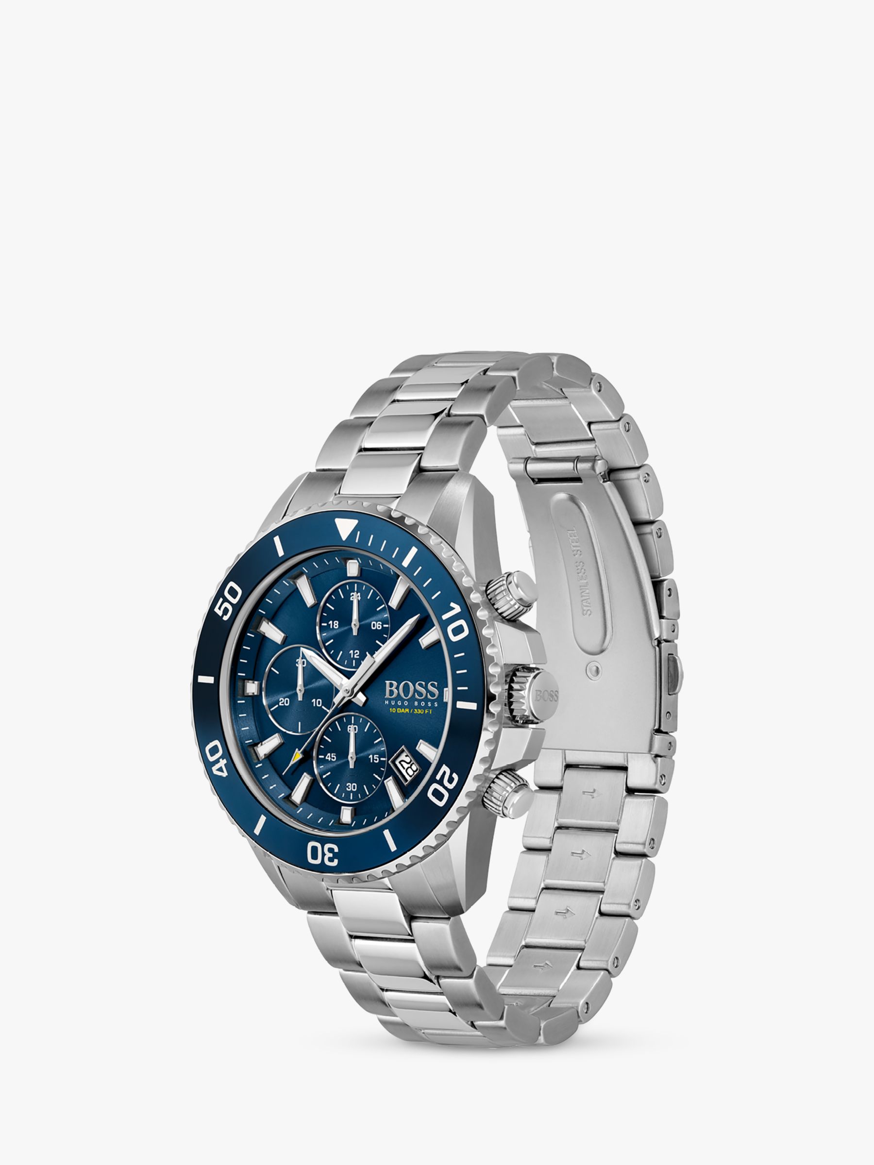 BOSS Men's Admiral Chronograph Date Bracelet Strap Watch, Silver/Blue ...