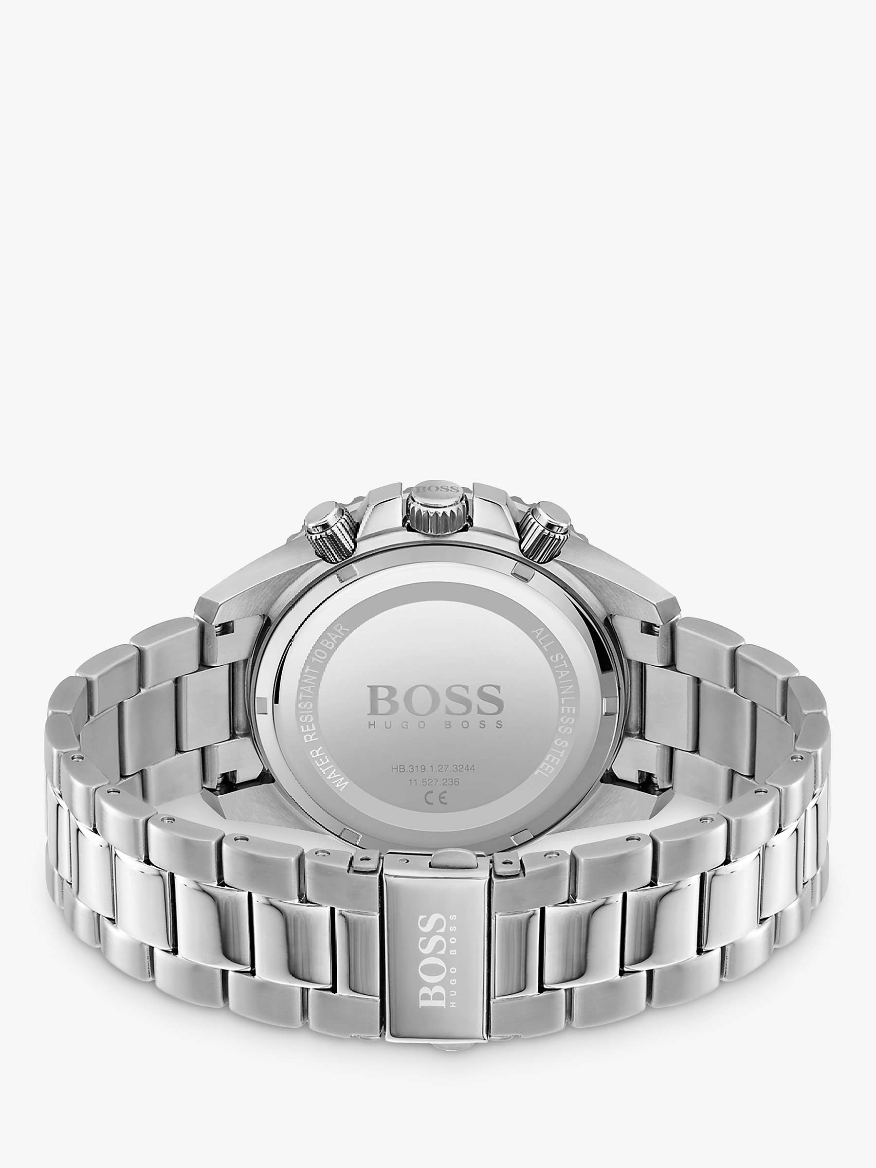 Buy BOSS Men's Admiral Chronograph Date Bracelet Strap Watch, Silver/Blue 1513907 Online at johnlewis.com