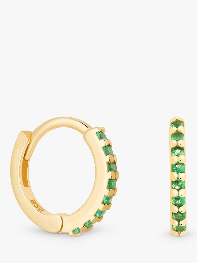 Astrid & Miyu Cubic Zirconia Huggie Hoop Earrings, Gold/Emerald