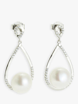 Lido Freshwater Pearl & Cubic Zirconia Drop Earrings, Silver/White