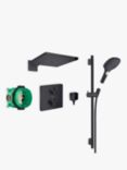 Hansgrohe Raindance Select Adjustable Hand Shower Rail Kit with Square 300 Overhead and Square Thermostatic Shower Mixer, Matt Black