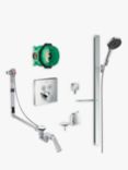 Hansgrohe Square Select Valve with Rainfinity Select Hand Shower Rail Kit and Bath Exafill, Chrome
