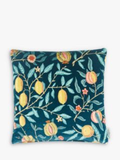 Morris & Co. Velvet Fruit Cushion, Indigo / Slate