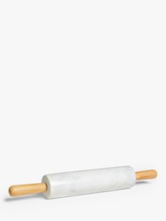 John Lewis Leckford Farm Marble Rolling Pin with Oak Wood Handles, White/Natural