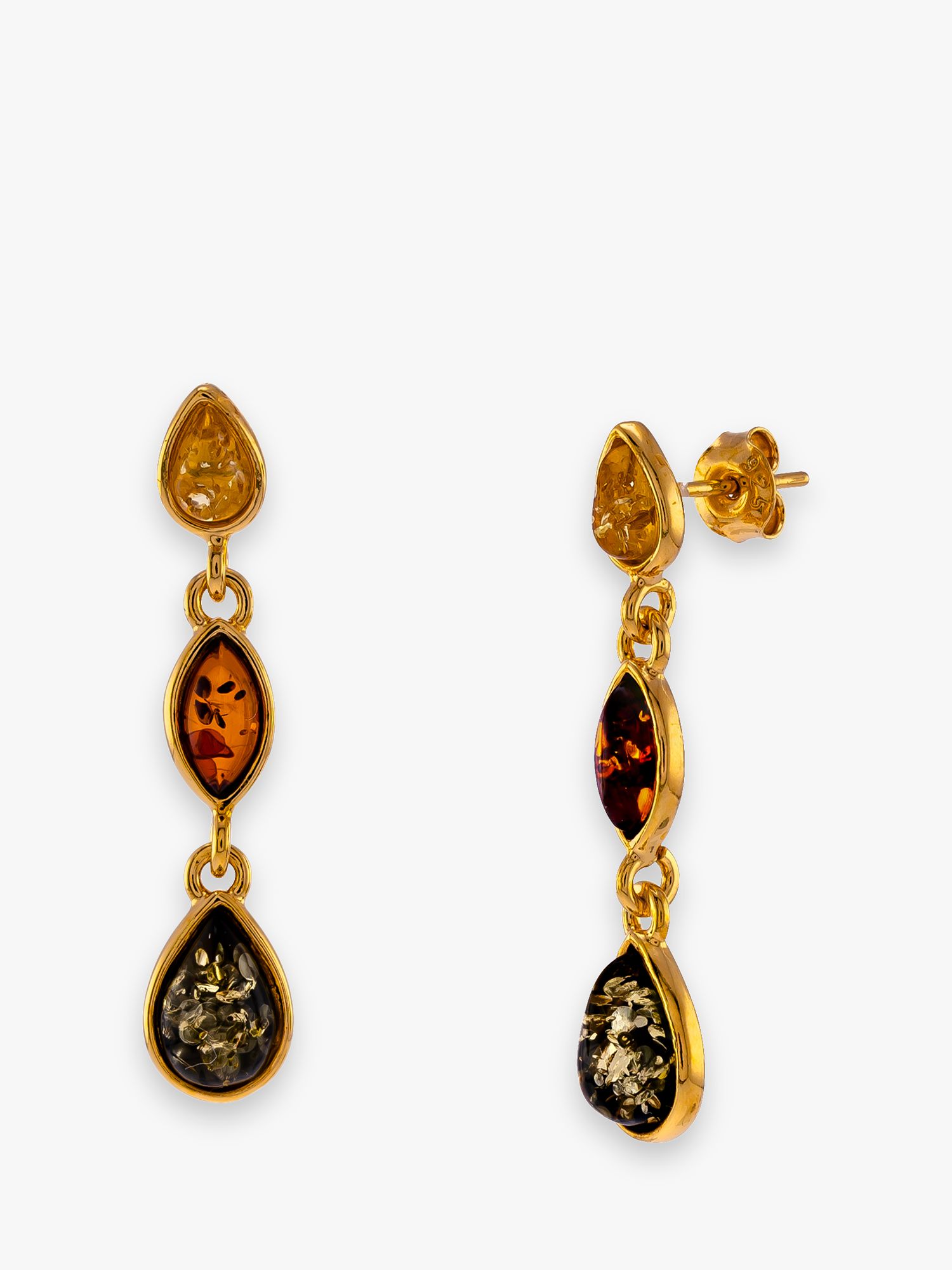 Be-Jewelled Triple Amber Drop Earrings, Gold at John Lewis & Partners