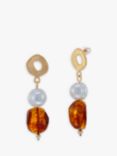 Be-Jewelled Amber & Pearl Drop Earrings, Multi