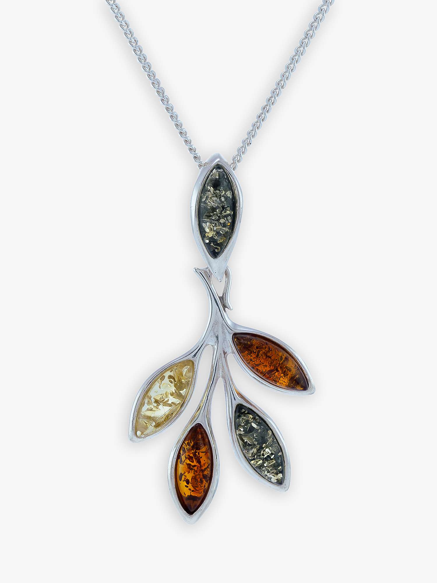Buy Be-Jewelled Baltic Amber Leaf Drop Pendant Necklace, Silver Online at johnlewis.com