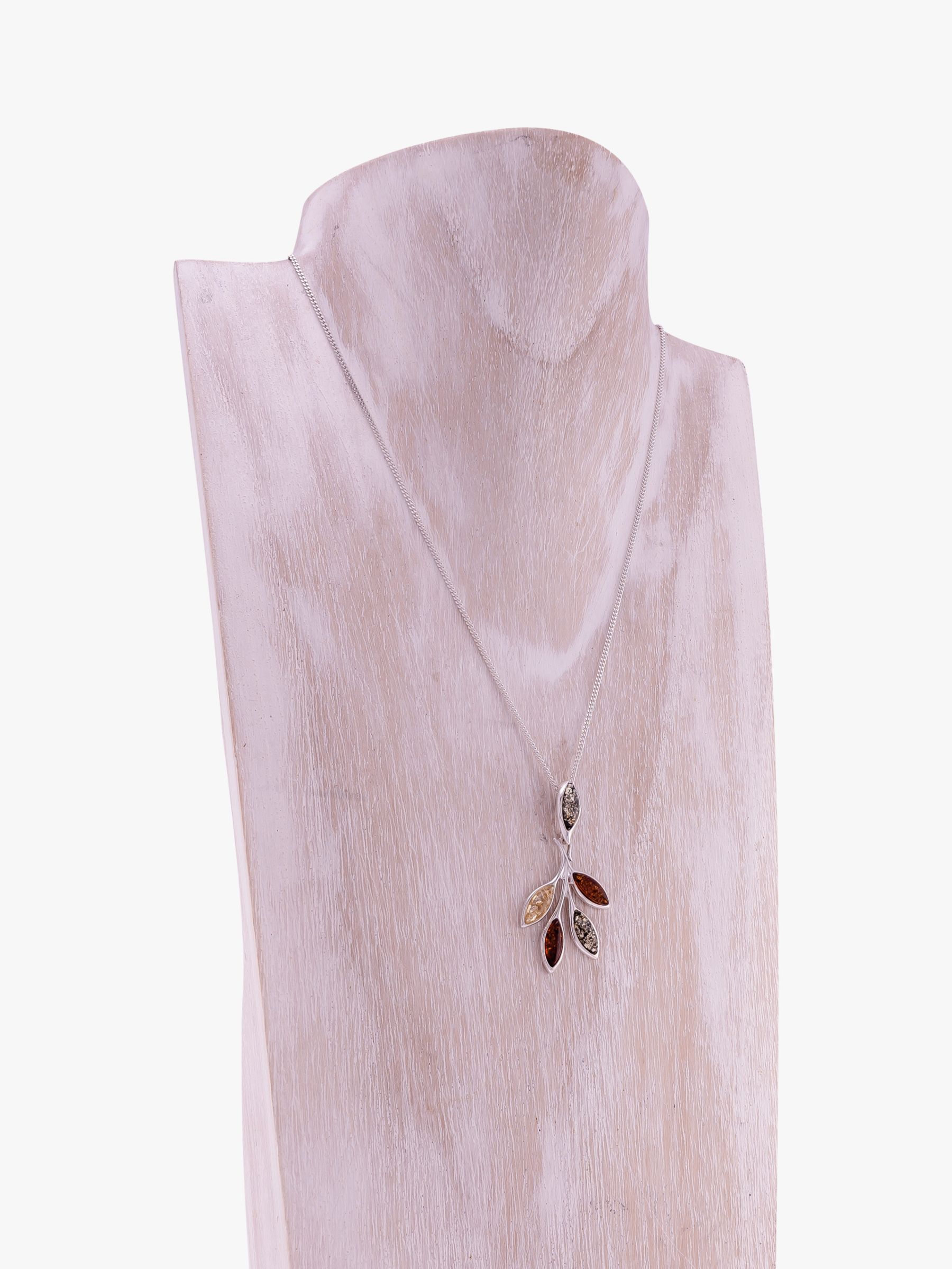 Buy Be-Jewelled Baltic Amber Leaf Drop Pendant Necklace, Silver Online at johnlewis.com