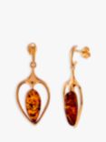 Be-Jewelled Pear Shaped Baltic Amber Scandi Drop Earrings, Gold/Cognac