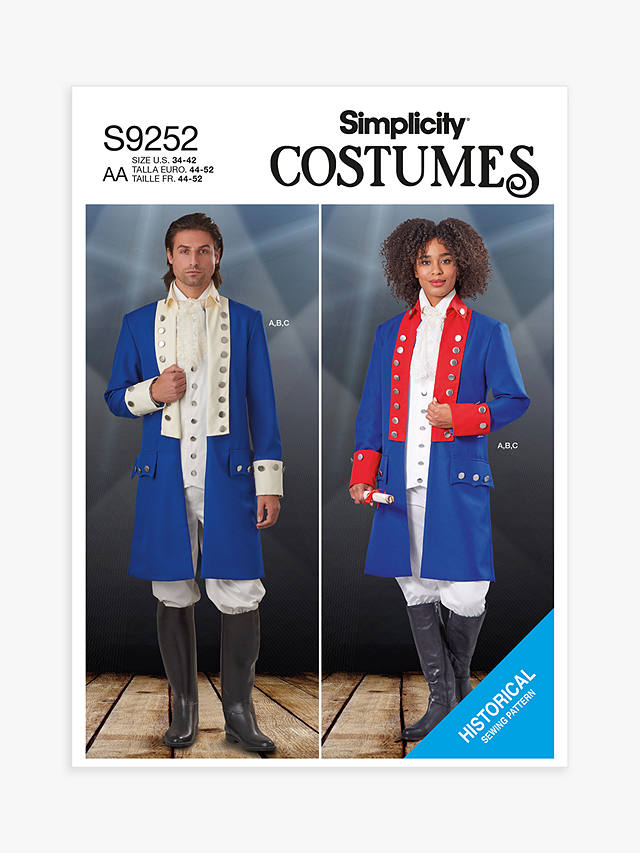 Simplicity Costumes Unisex Continental Uniform Sewing Pattern, S9252, AA