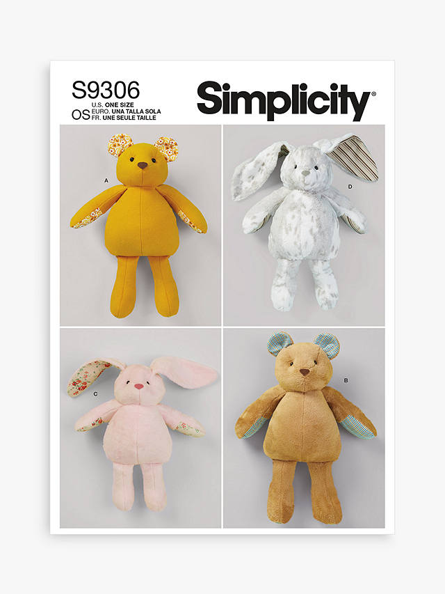 Simplicity Craft Bear and Bunny Sewing Pattern, S9306, OS