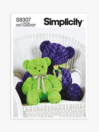 Simplicity Craft Plush Bears Sewing Pattern, S9307, OS