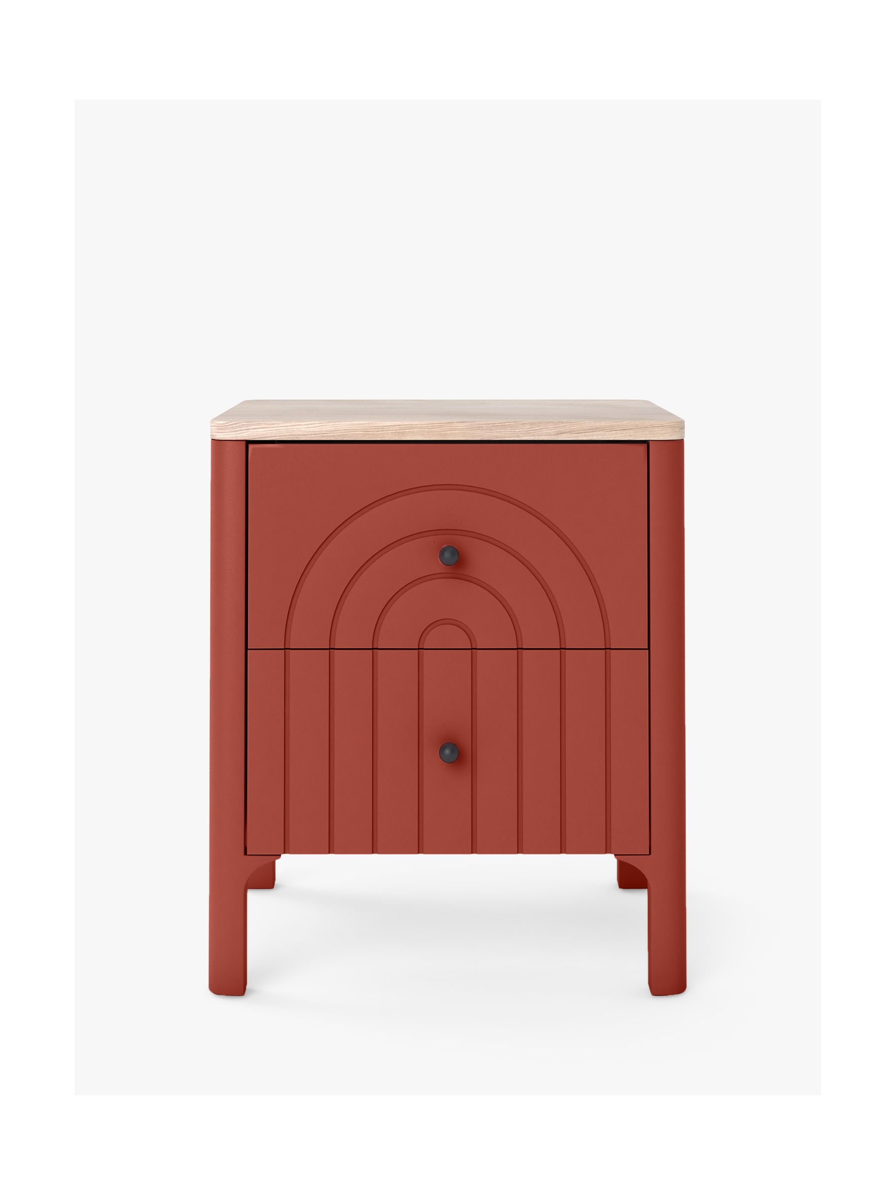 red bedside cabinet