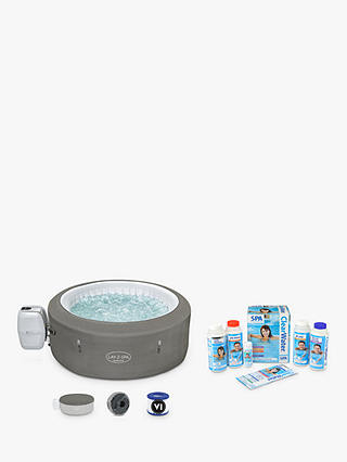 Lay-Z-Spa Barbados AirJet Round Inflatable Hot Tub with Cover & Clearwater Spa Chemical Starter Kit, 4 Person