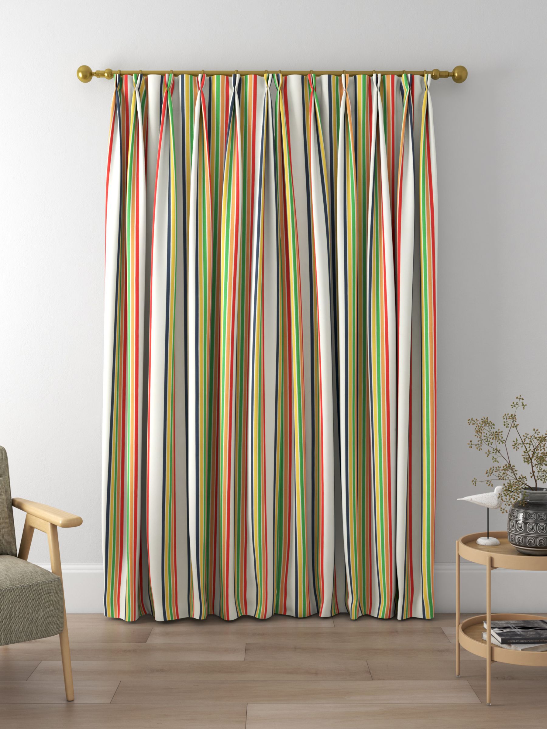 Harlequin Helter Skelter Stripe Made to Measure Curtains and Roman Blind, Navy/Poppy/Apricot