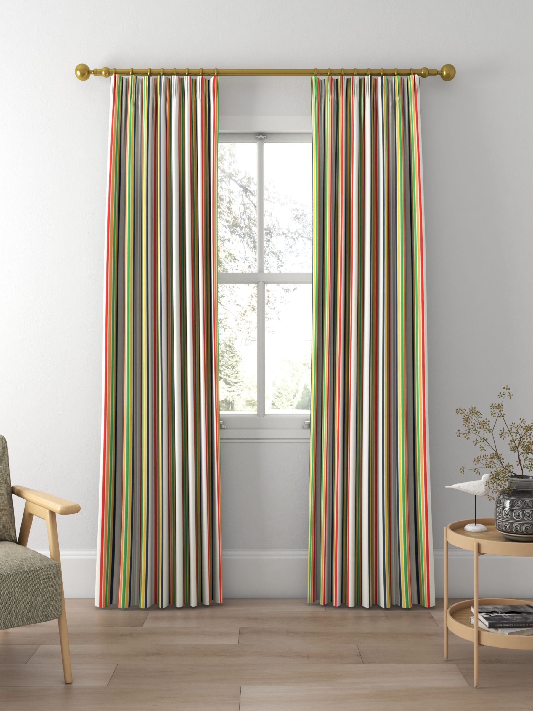 Harlequin Helter Skelter Stripe Made to Measure Curtains and Roman Blind, Navy/Poppy/Apricot