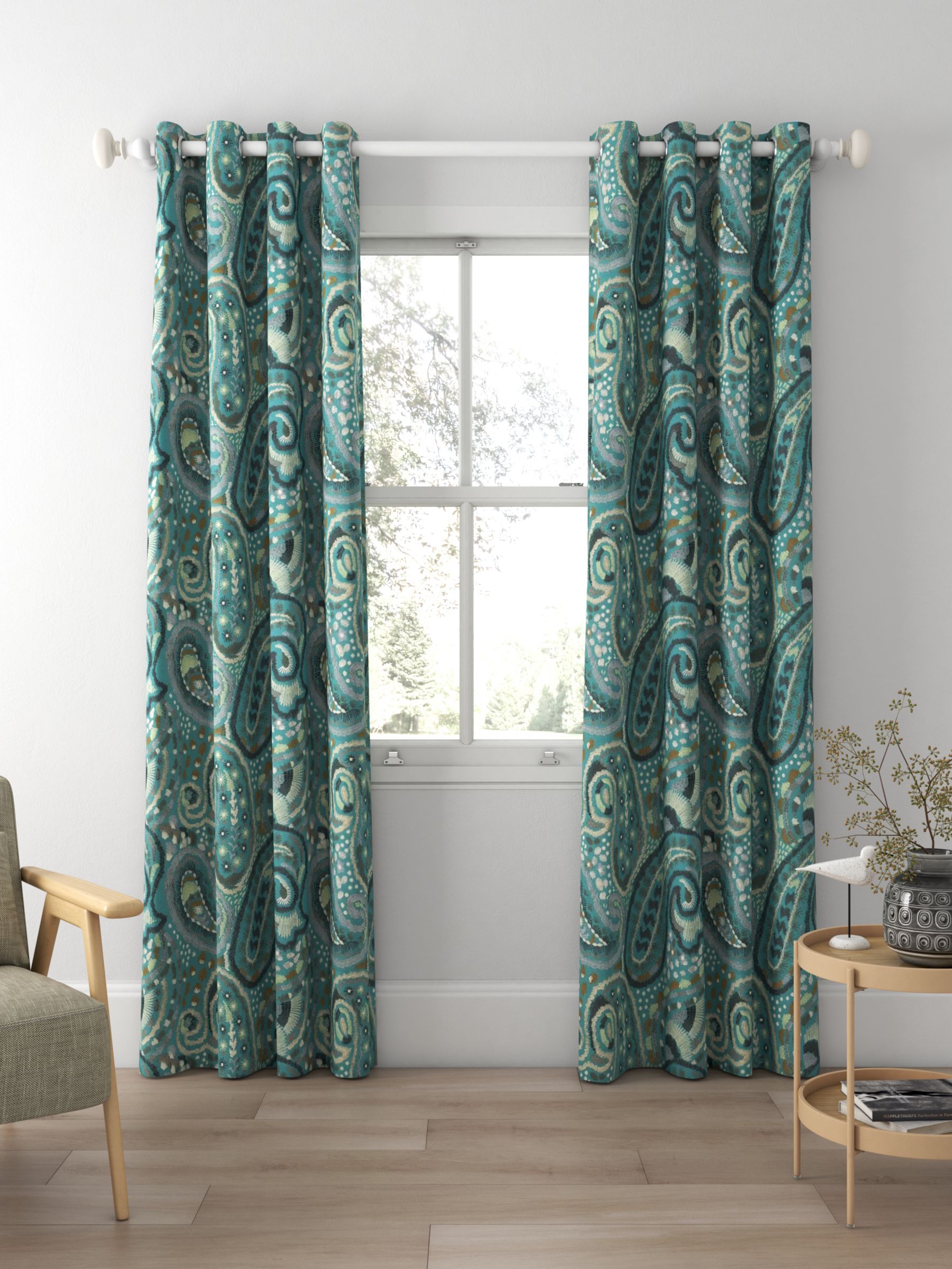 Designers Guild Uchiwa Made to Measure Curtains, Teal