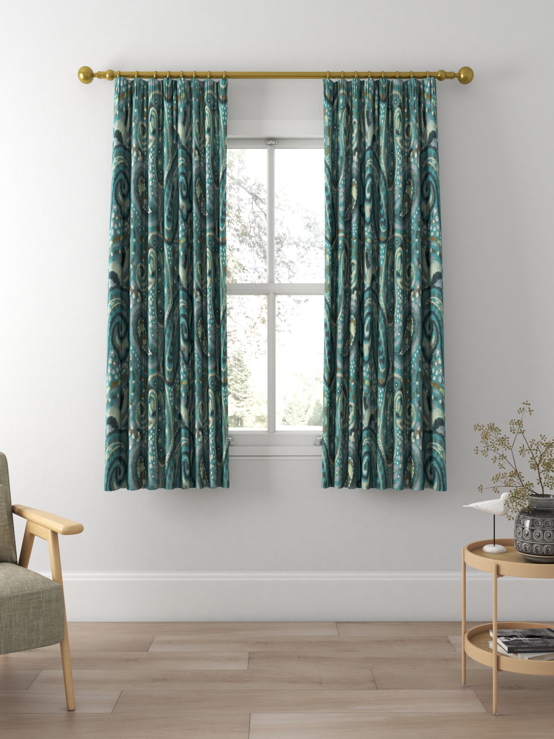 Designers Guild Uchiwa Made To Measure Curtains Or Roman Blind Teal