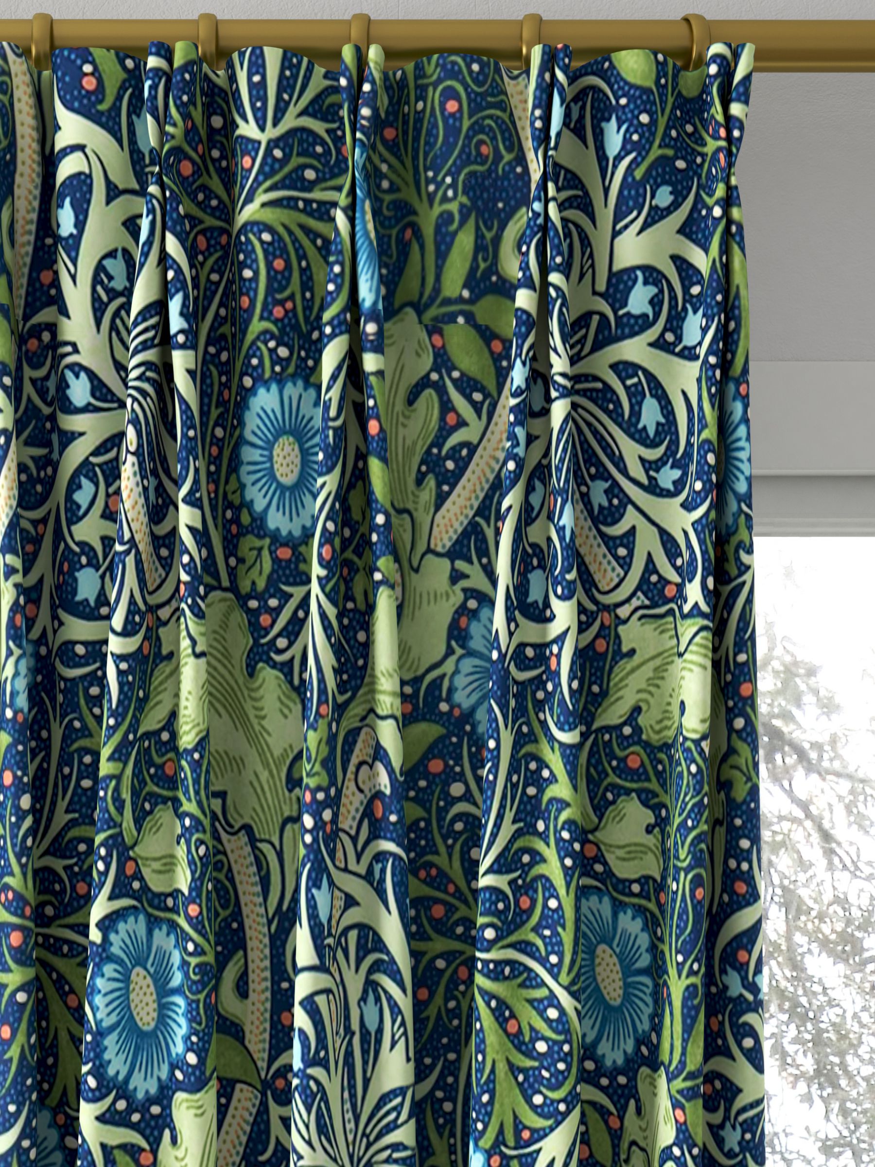 Morris & Co. Seaweed Made to Measure Curtains, Cobalt/Thyme