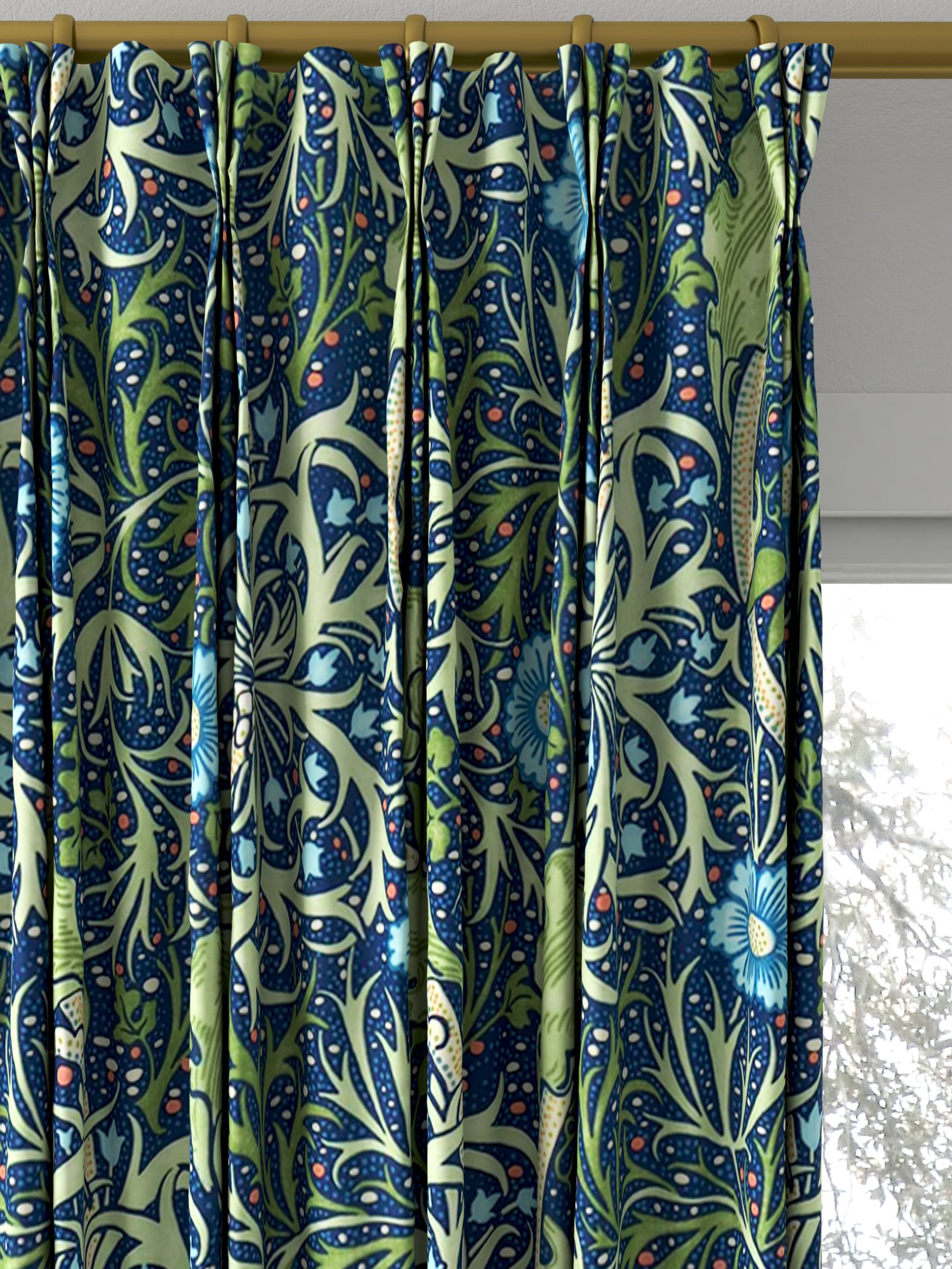 Morris & Co. Seaweed Made to Measure Curtains, Cobalt/Thyme