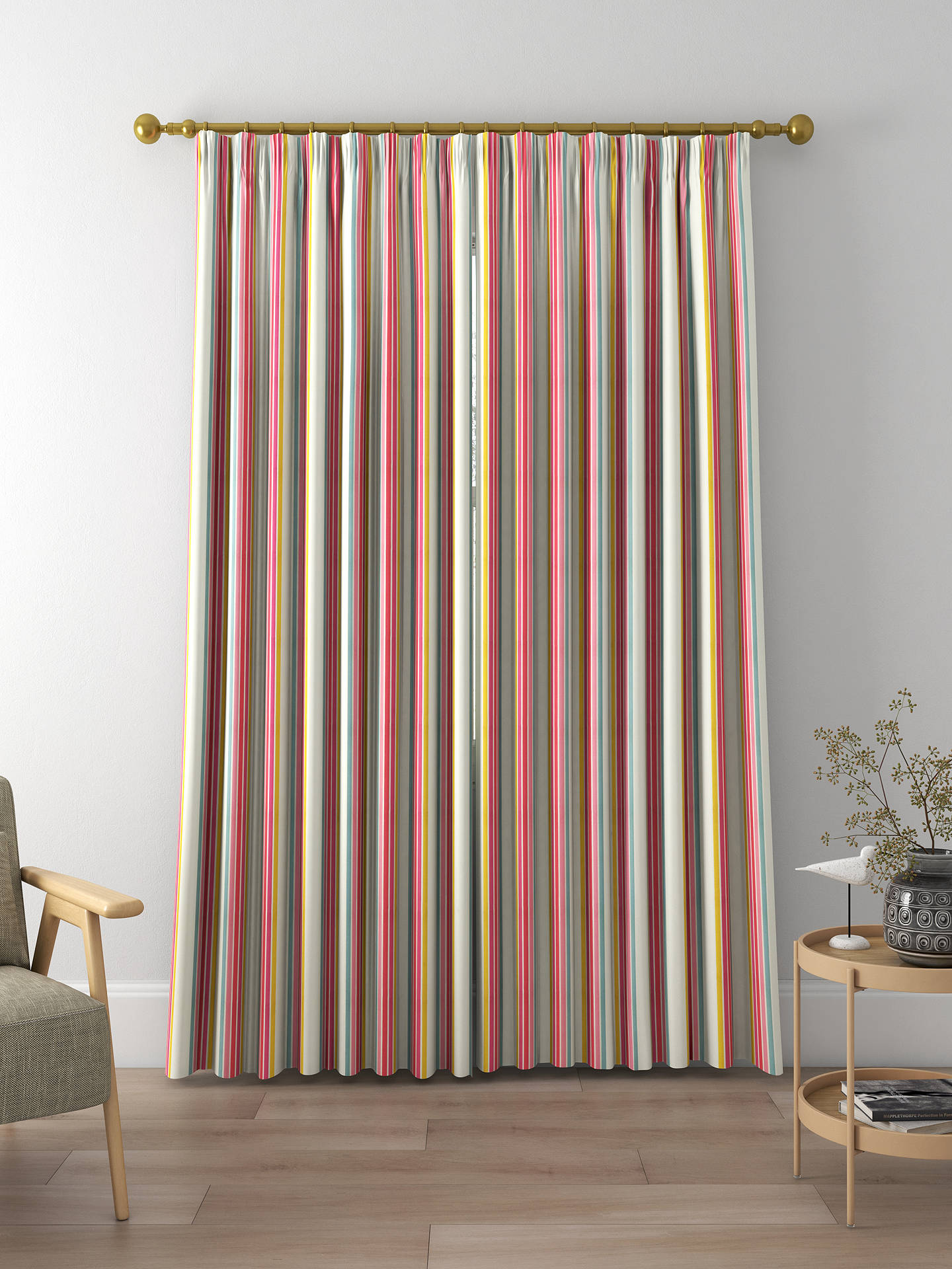 Harlequin Helter Skelter Stripe Made to Measure Curtains and Roman Blind, Cherry/Blossom