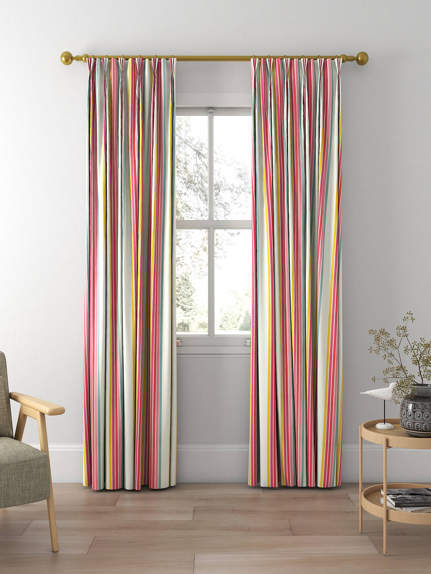 Harlequin Helter Skelter Stripe Made to Measure Curtains and Roman Blind, Cherry/Blossom