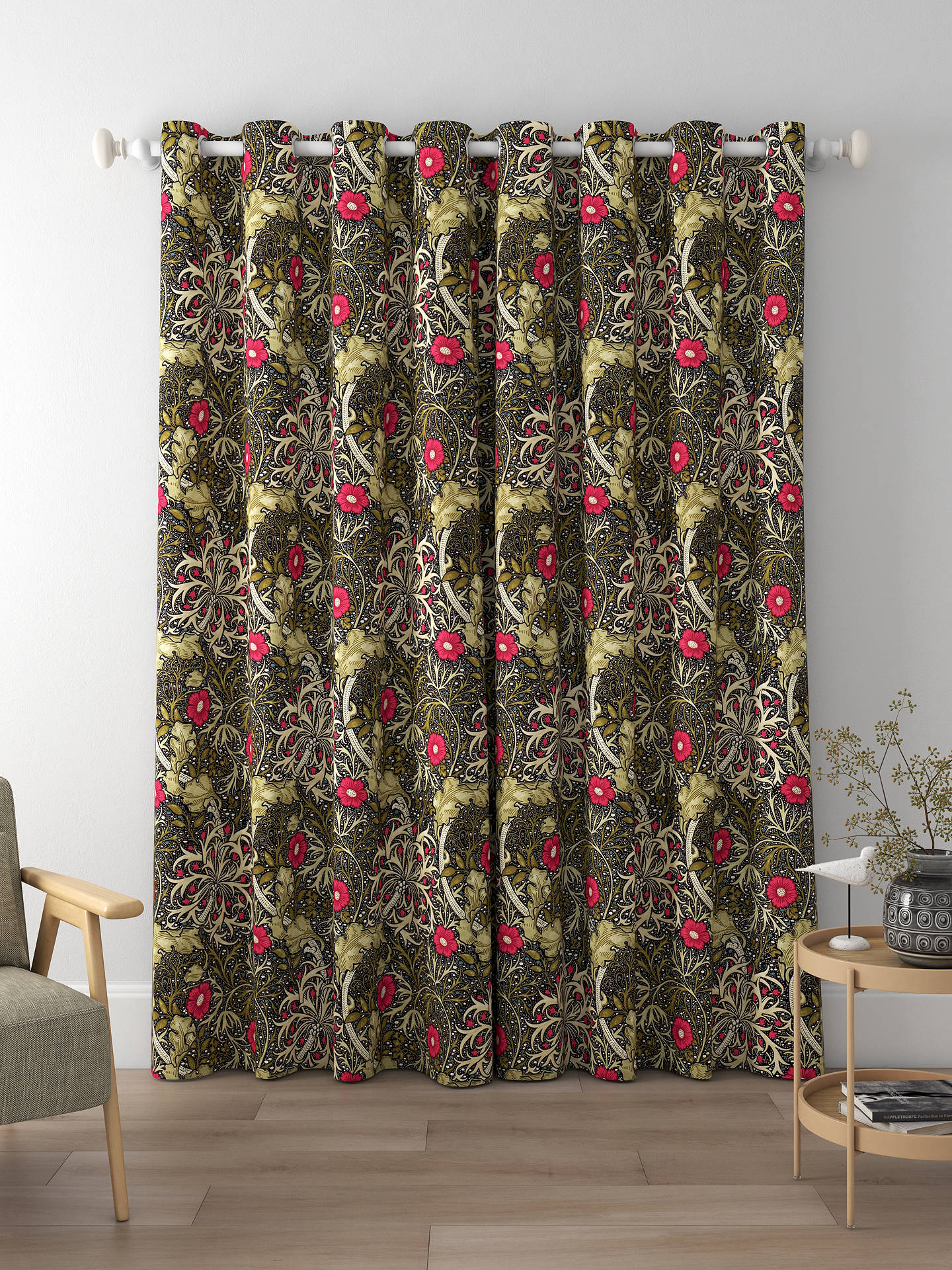 Morris & Co. Seaweed Made to Measure Curtains, Ebony/Poppy