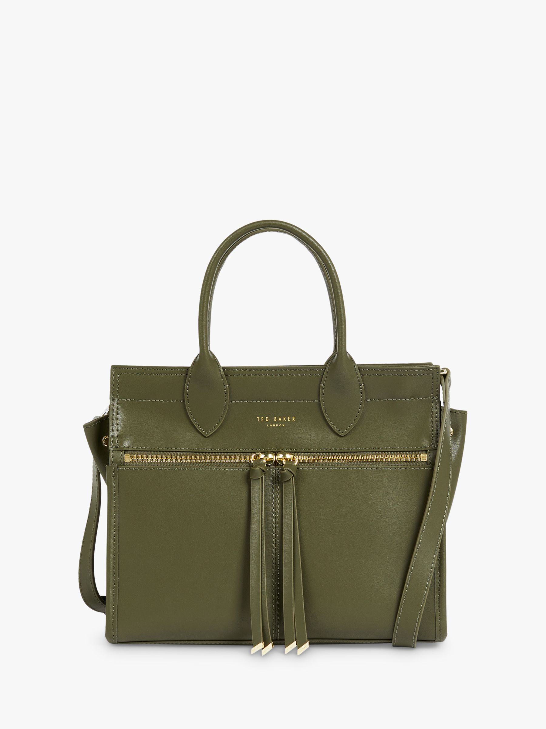 Ted Baker Reginaa Zip Detail Small Leather Tote Bag, Olive Green at ...