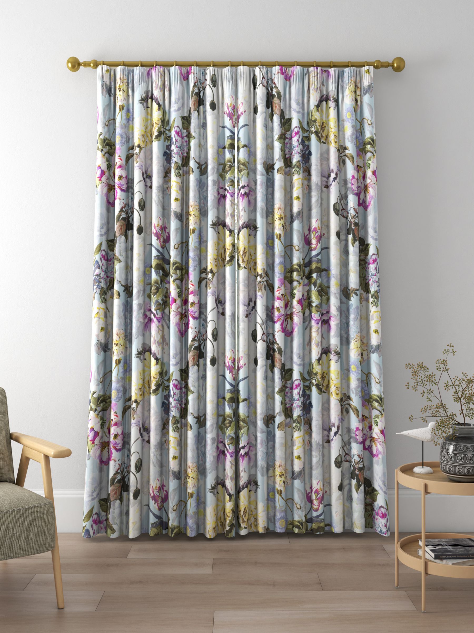 Designers Guild Delft Flower Made to Measure Curtains, Sky