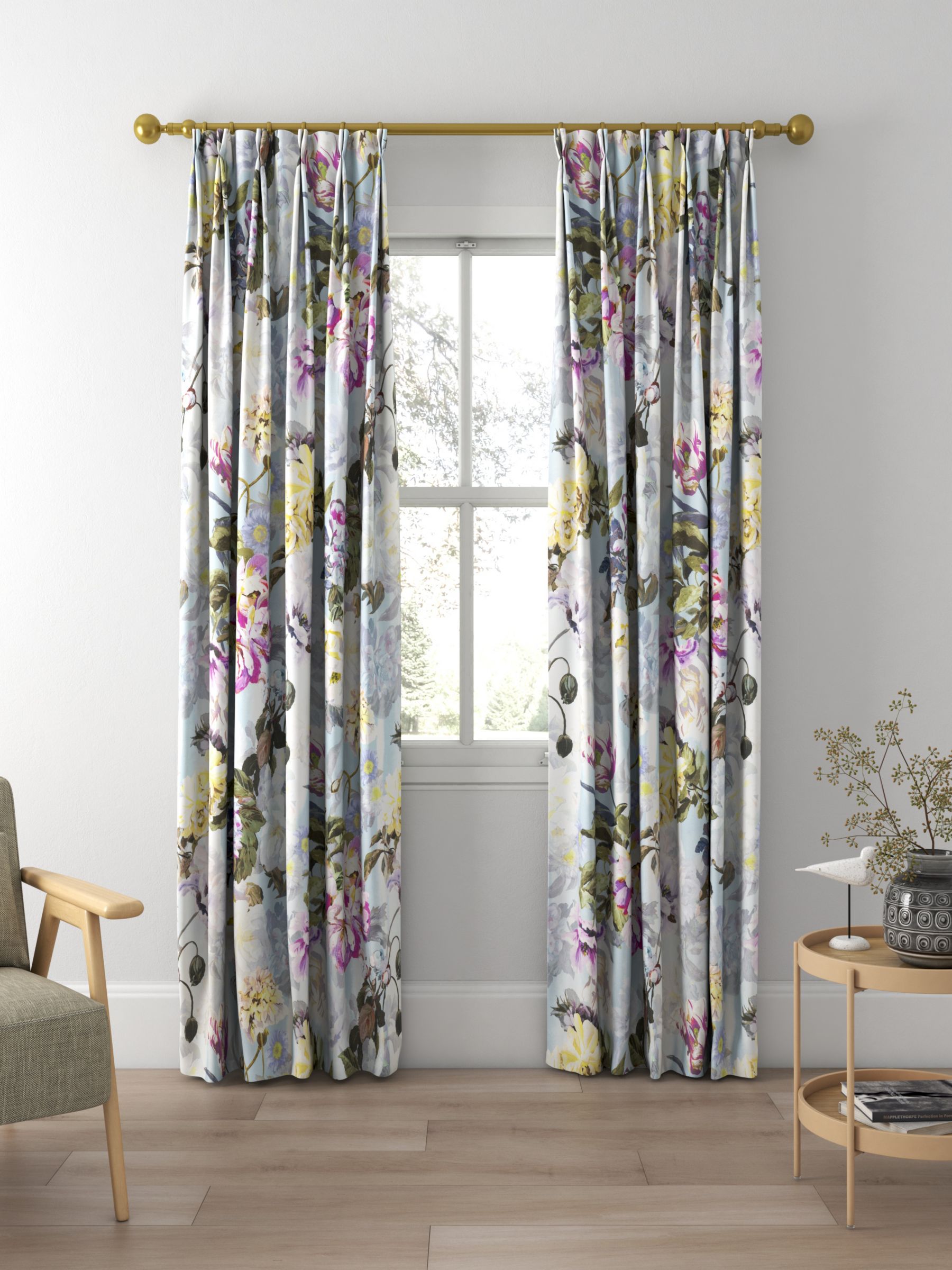 Designers Guild Delft Flower Made to Measure Curtains, Sky